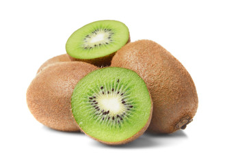Obraz premium Green kiwis on white background