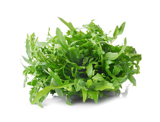 Arugula leaves on white background