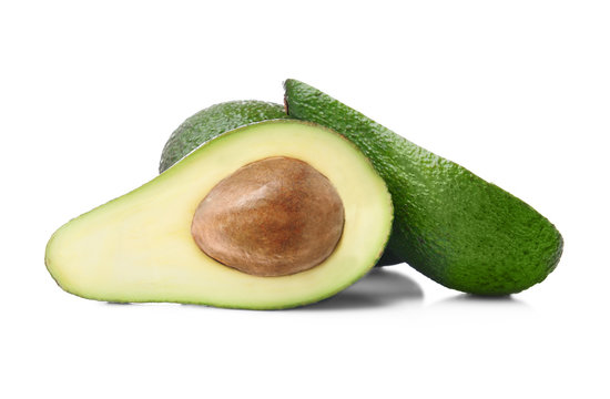 Green avocado on white background