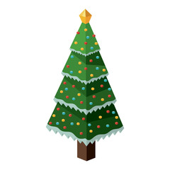 Isometric pine tree icon. Christmas season decoration and celebration theme. Isolated design. Vector illustration