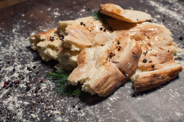 pieces of traditional georgian pita with greens;