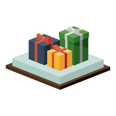 Fototapeta premium Isometric gift box with bowtie icon. Present holiday celebration and decoration theme. Isolated design. Vector illustration