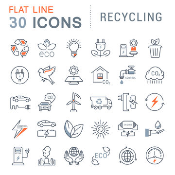 Set Vector Flat Line Icons Recycling