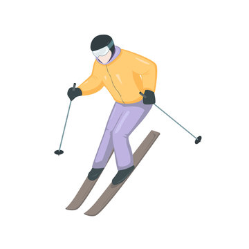 Cartoon skier vector illustration. Winter sport. Stick sportsman.