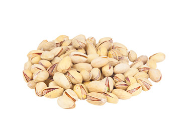 delicious pistachio nuts on  plate on  white background