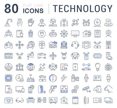 Set Vector Flat Line Icons Technology