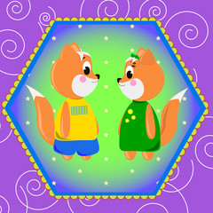 Emblem card with cute cartoon Foxs, can be used for wallpaper, design, card, invitation.