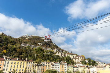 Cable car to the Bastille in Grenoble and View over the city of