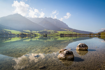 Lake Walchsee at morning in summer, Austria Tyrol