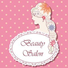 Beauty salon backgrondwith girl painted hair vintage