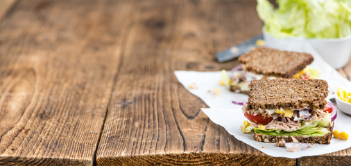 Tuna sandwich with wholemeal bread (selective focus)