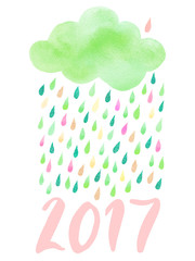 Watercolor cloud with rain