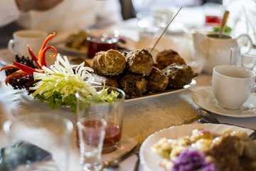 Slices of meat breakfast appetizer closeup