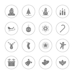 Christmas and new year icon set vector illustration - gray with circle frame