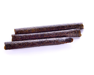 Seaweed nori rolls snack chips on white backgrown