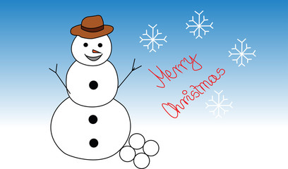 vector illustration of a Christmas concept with a snowman and snowflakes