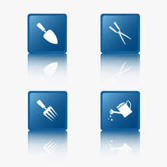 Blue Flat Design Icons, Gardening Tools, Collection 