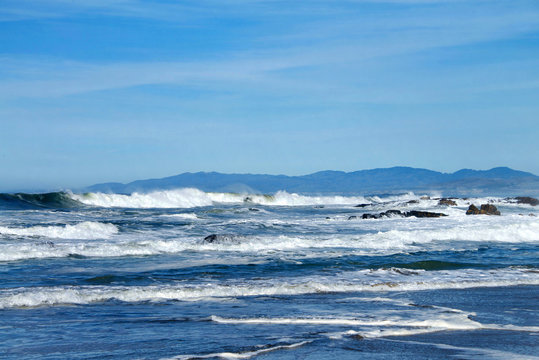 waves crashing on the beach northern california, Pescadero. High surf advisory. HDR image
