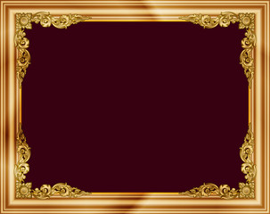 Gold photo frame with corner thailand line floral for picture, Vector design decoration pattern style. wood border design is patterned Thai style