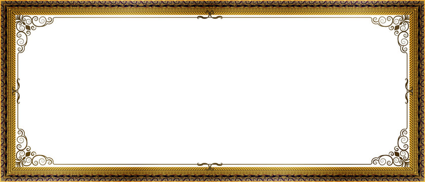 Gold photo frame with corner thailand line floral for picture, Vector design decoration pattern style. wood border design is patterned Thai style