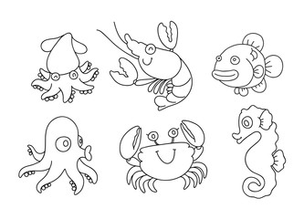 coloring cartoon sea animal, vector