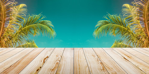 Empty wooden table on the beach