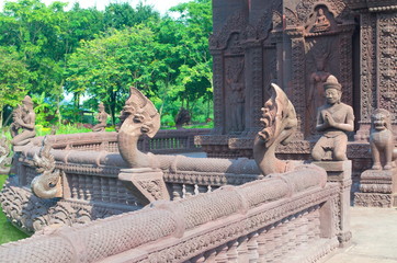 Statues of mythical creatures. Mythical animal keeper sanctuary. Huay Kaew temple in Lopburi, Thailand.
