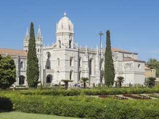 Fototapeta na wymiar Lisbon, Portugal. Jeronimos Monastery and Church of Santa Maria, a monastery of the Order of Saint Jerome near the Tagus river in the parish of Belem. An UNESCO World Heritage Site.