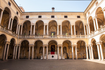 Fototapeta na wymiar Yard of the Hospital Maggiore della Carità in Novara