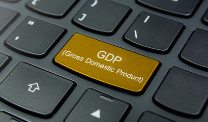 Business Concept: Close-up the GDP (Gross Domestic Product) button on the keyboard and have Gold, Yellow color button isolate black keyboard