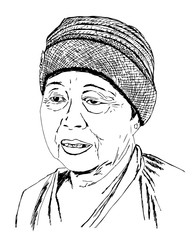 a hand drawn sketch of an old woman 