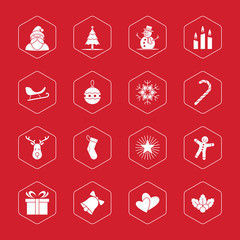 Christmas and new year icon set vector illustration - white with hexagon frame