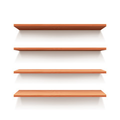 Empty wall book shelf, wood shelves vector illustration