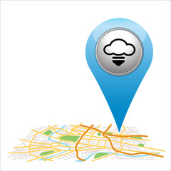 blue download pointer on map location.