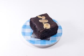 Pile of brownies isolated on white. brownies on white background. brownies almond.