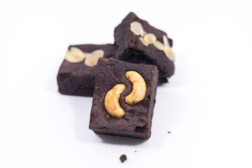 Pile of brownies isolated on white. brownies on white background. brownies almond.