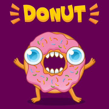 Funny donut character. Vector cartoon illustration.