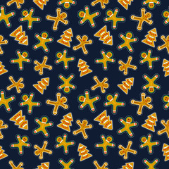 Merry Christmas and Happy New Year Seamless Pattern with Christmas Cookies. Winter Holidays Wrapping Paper. Vector background