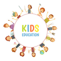 Kids Education Round Frame Cartoon Emblem 