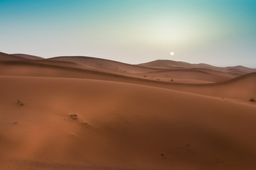 Fototapeta na wymiar Beautiful sunrise in the Moroccan Sahara Desert, North Africa