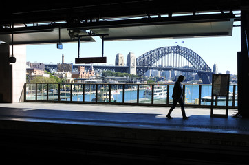 Silhouette of a man against Sydney Harbour Bridge in Sydney Aust © Rafael Ben-Ari