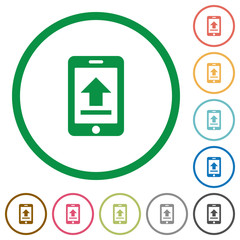 Mobile upload flat icons with outlines
