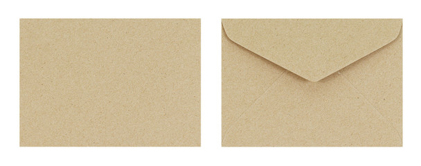 Brown envelope front and back isolate on white background, Clipp