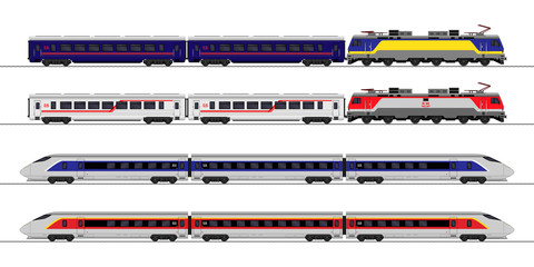 Passenger express train. Railway carriage. set