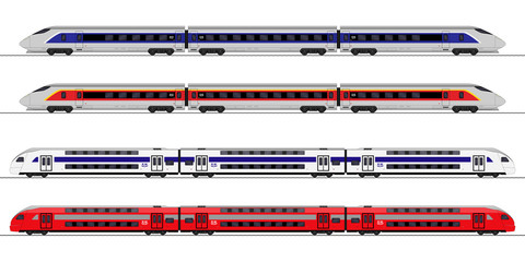 Passenger express train. Railway carriage. set
