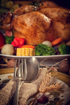 Thanksgiving Turkey dinner table setting 