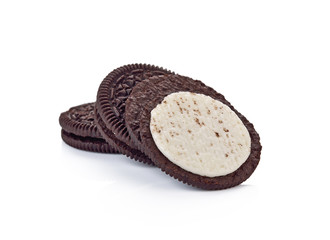 Chocolate cookies with cream filling isolated on white backgroun
