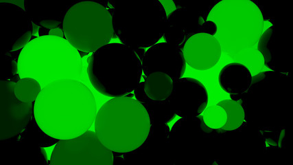 Abstract background. Fluorescent green luminous balls. Theme parties. 3d render illustration