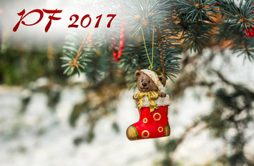 PF 2017 - Teddy bear and red sock, Christmas toy on a Christmas