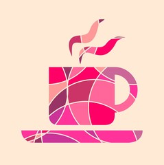 Coffee or tea cup. Vector illustration. Multicolor vector illustration of silhouette of coffee or tea cup. Mosaic style